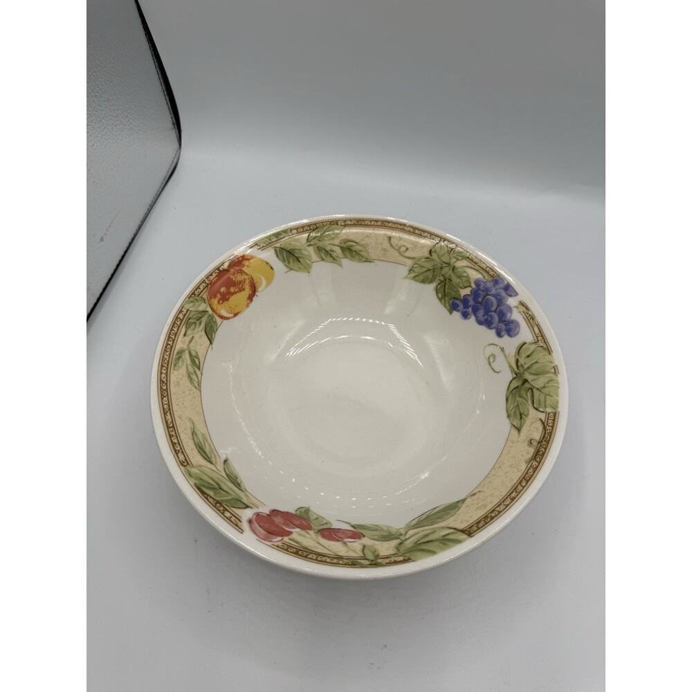 Gibson Designs FRUIT GROVE Blueberry Cherries Peache Fruit Rim Trim Serving Bowl